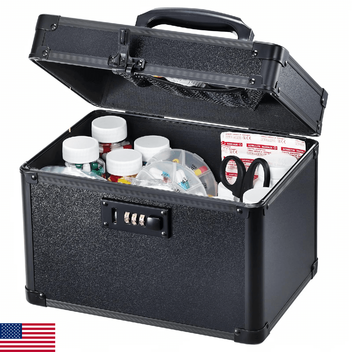 Lockable Security Storage Box - Shiny Black Safe Combination Lock Box, Cabinet M - Image 1