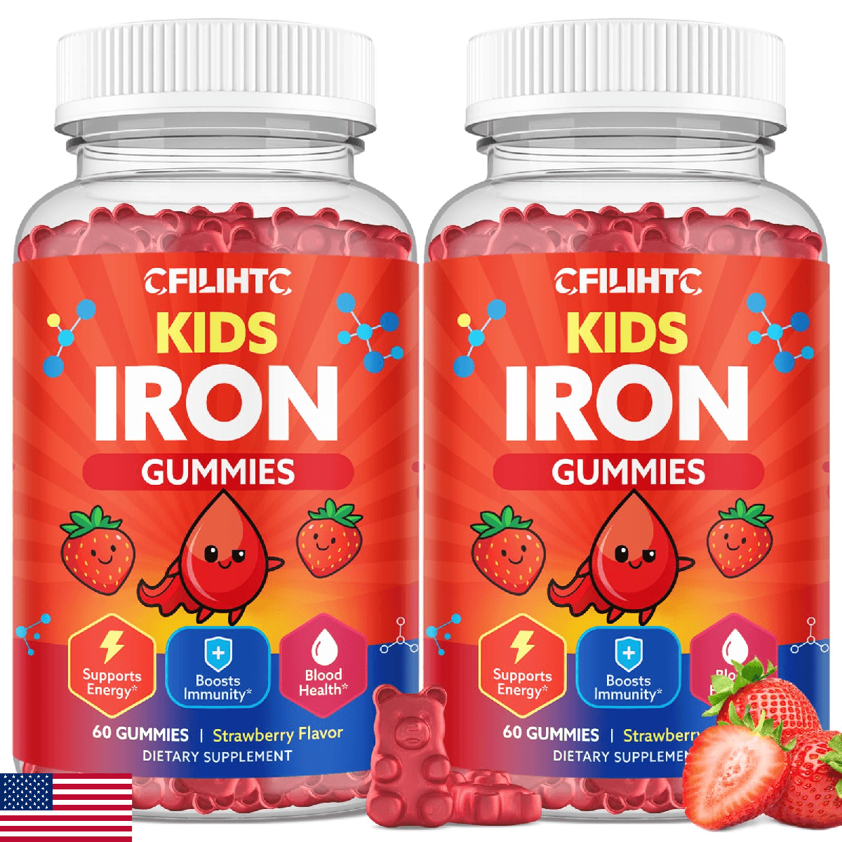 2PCS Iron Gummies for Kids & Teens, Kids Multivitamin with Iron Supplement, Calc - Image 1