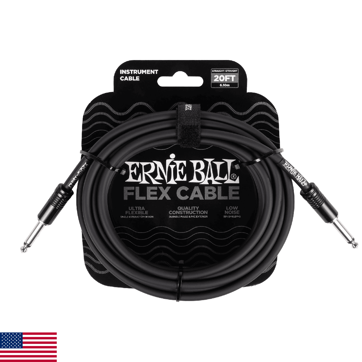 Ernie Ball Flex Instrument Cable 20ft Straight Black P06435 - Image 1