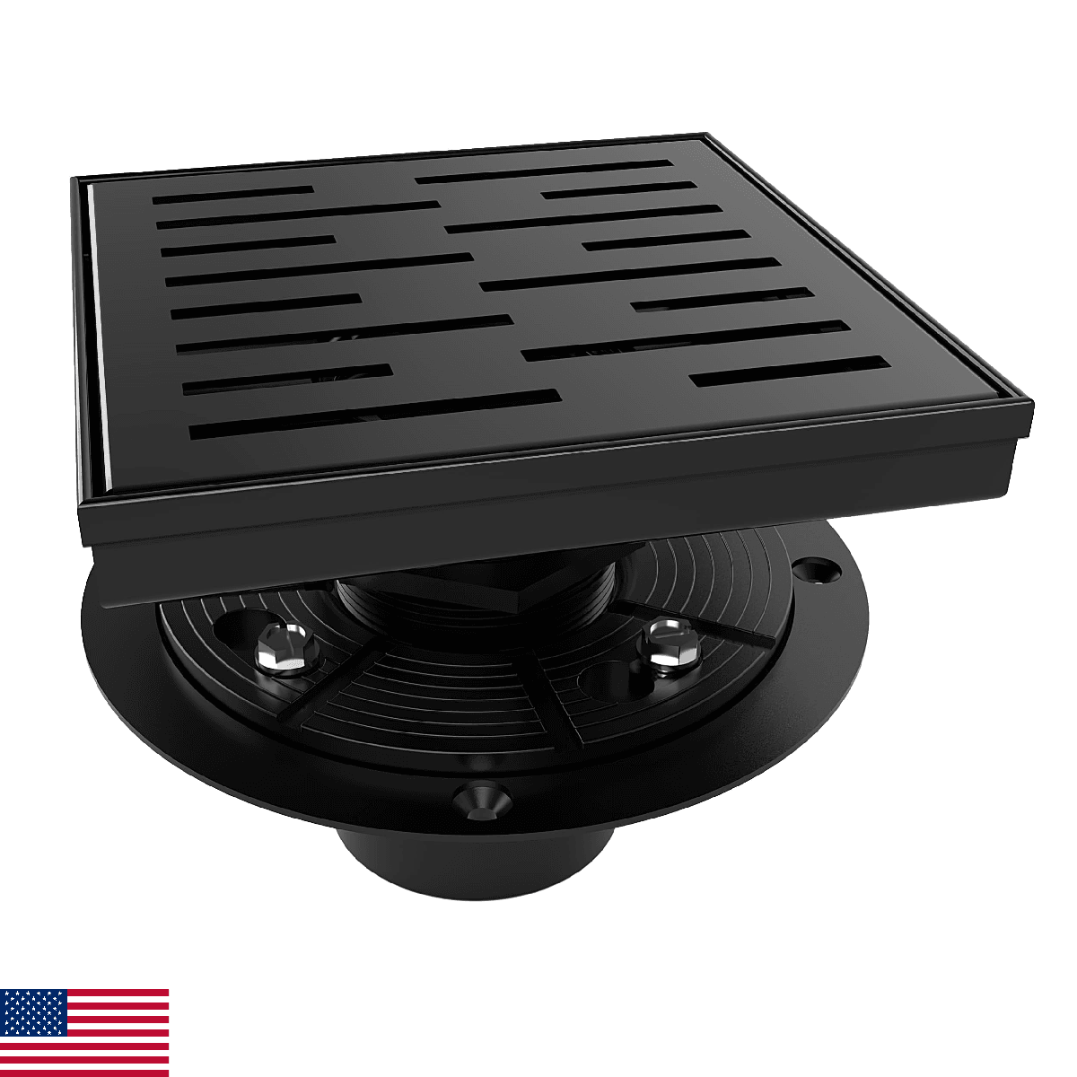 WEBANG 6 Inch Square Shower Drain Black Floor Drain with Flange Rainline Pattern - Image 1