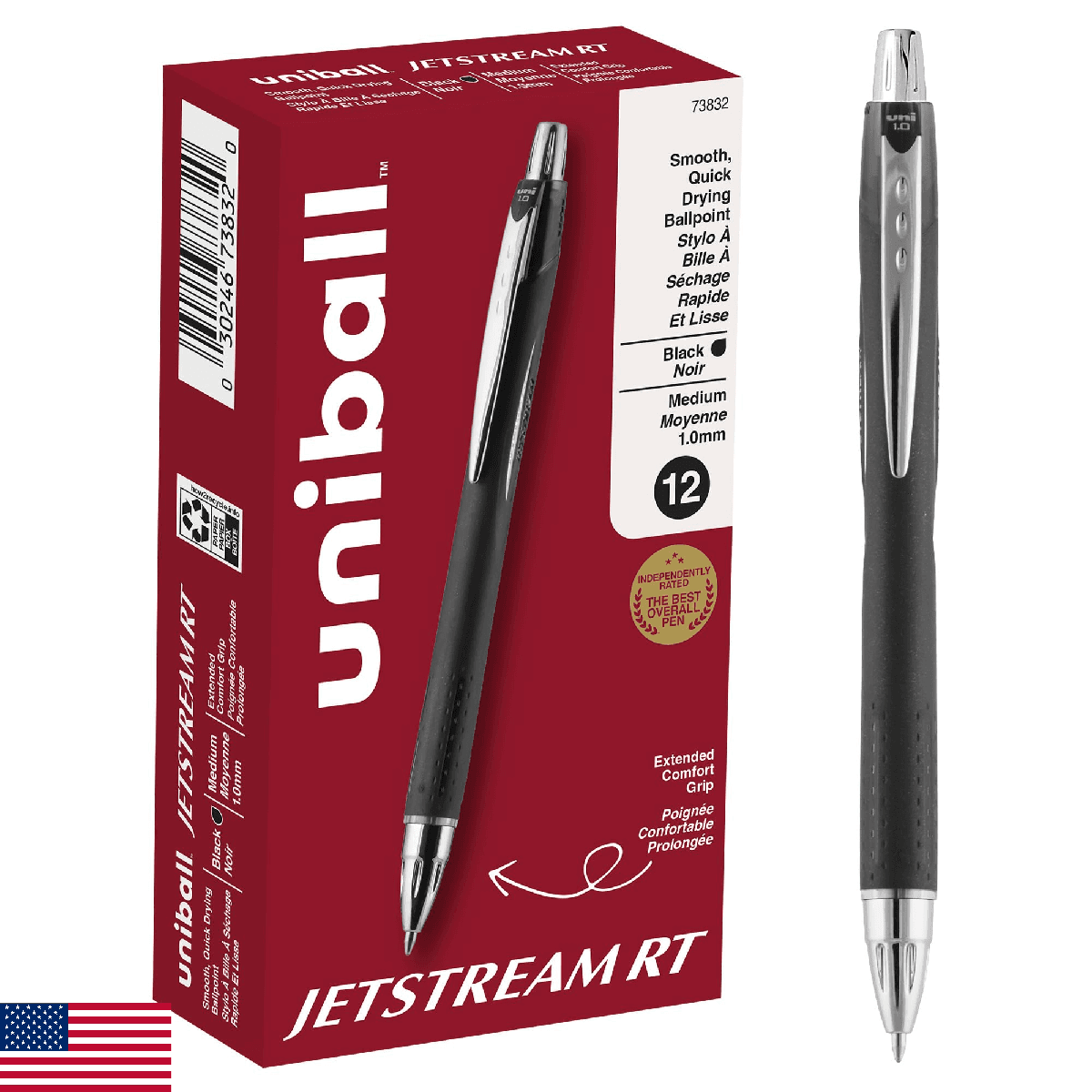 uni-ball Jetstream RT Retractable Ballpoint Pens Medium Point, 1mm, Black, 12 Pa - Image 1