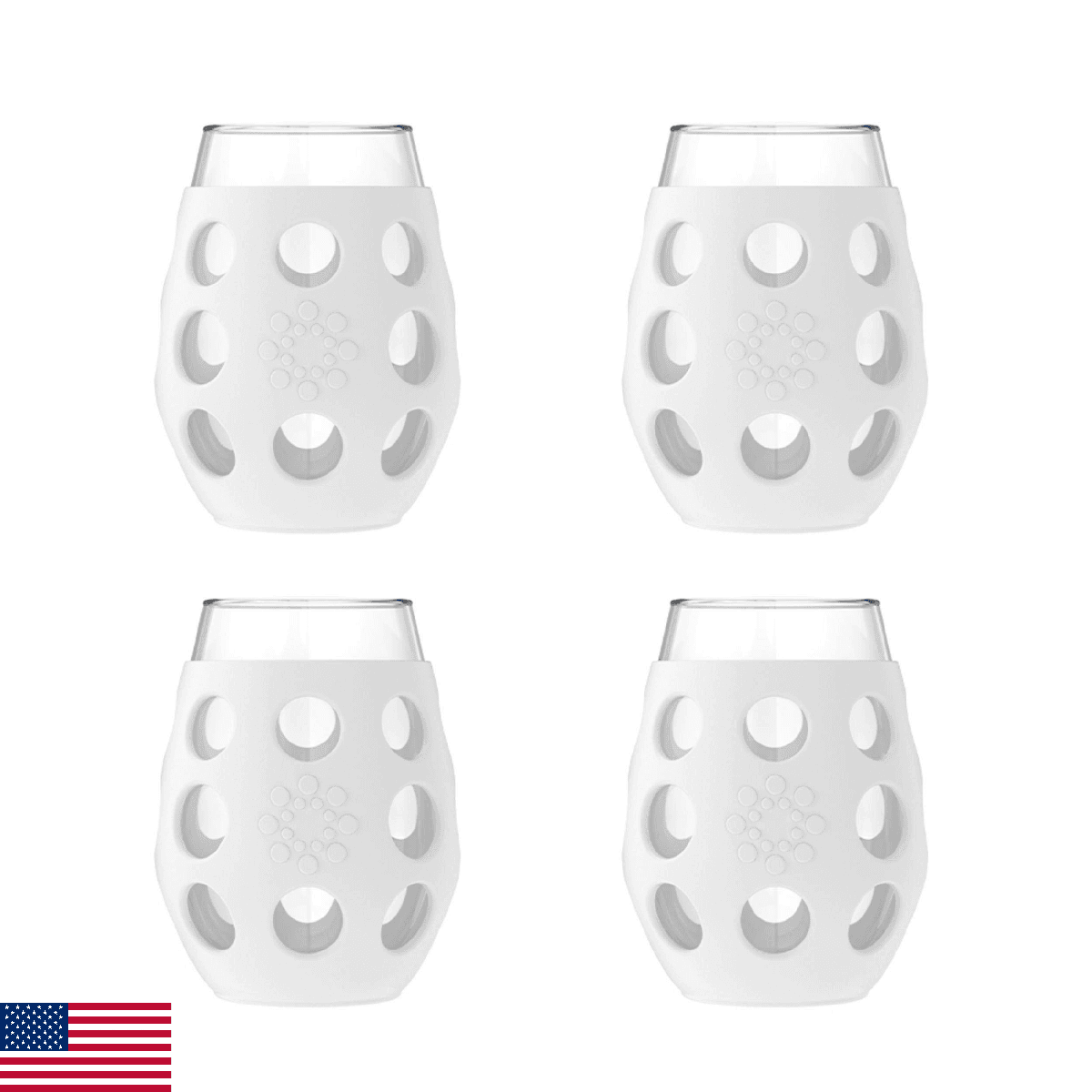 Lifefactory Wine Glass with Protective Silicone Sleeve, 4 Count (Pack of 1), Whi - Image 1