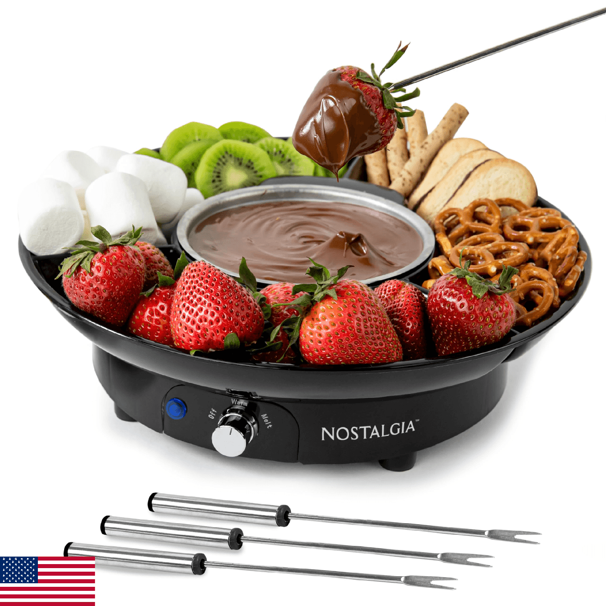 Nostalgia Electric Fondue Party Set – 10 oz Melting Pot, 4 Roasting Forks, & Det - Image 1