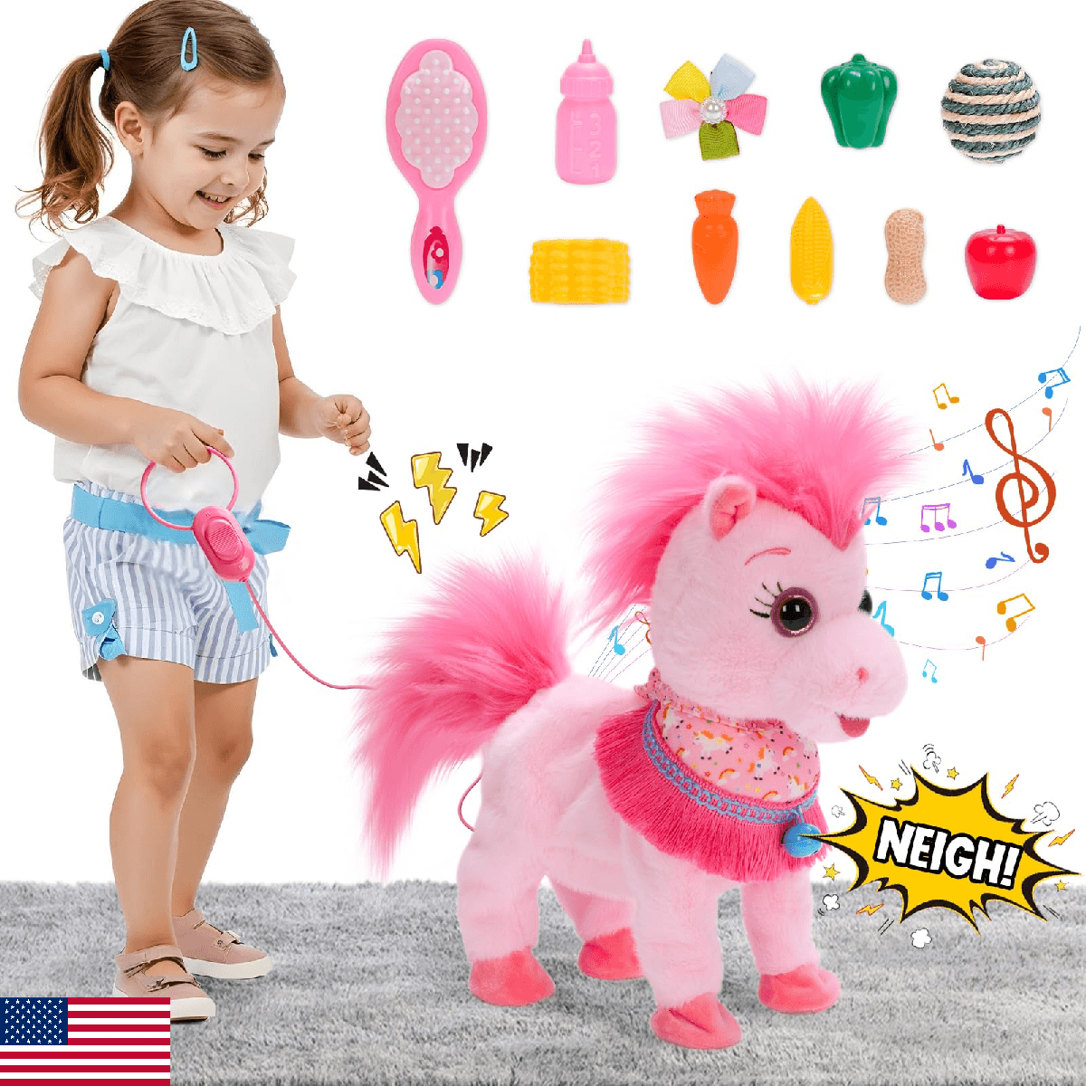 Ylpaprm Pink Walking Pony Set Interactive Talking Singing Dancing Horse Walk Alo - Image 1