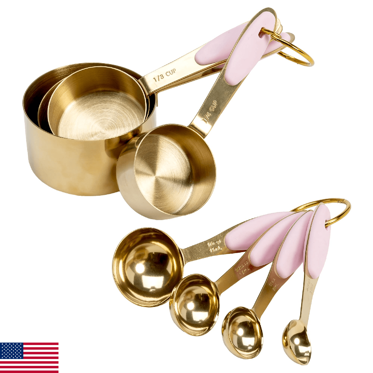 Paris Hilton Measuring Cups and Spoons Set, Stainless Steel with Pink Silicone I - Image 1