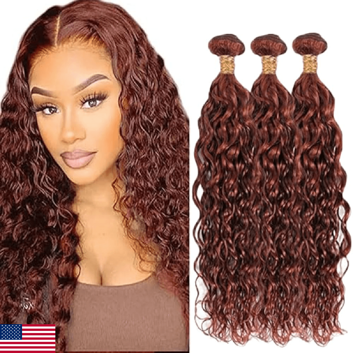Bafamiya Reddish Brown Human Hair Bundles Water Wave 12 14 16 Inch Color 33 Bund - Image 1