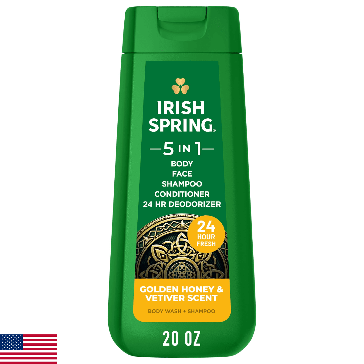 Irish Spring 5-in-1 Men's Body Wash, Golden Honey & Vetiver, 20oz, 4-Pack - Image 1