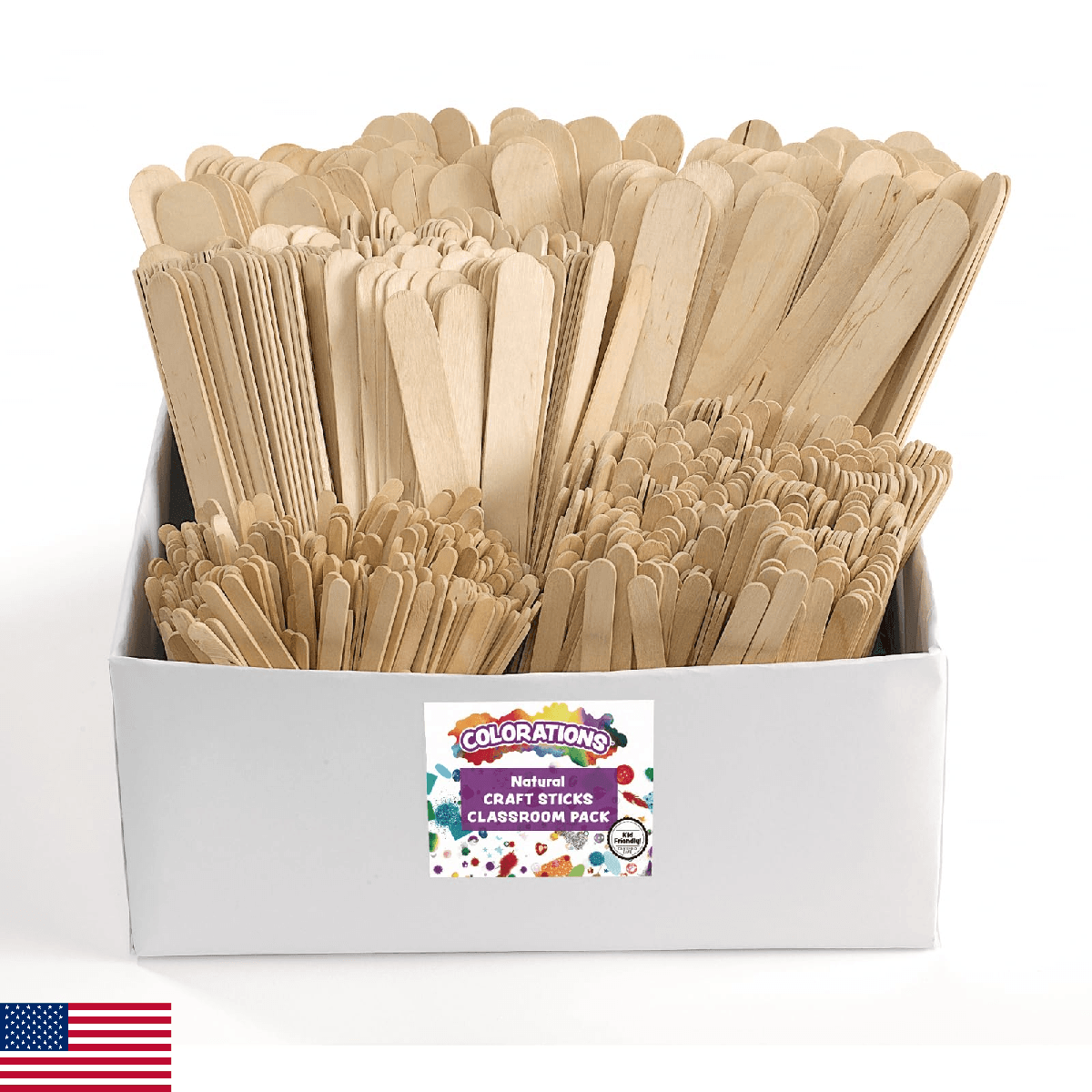 Colorations Assorted Sizes Natural Wood Craft Sticks Tongue Depressors, 1200 Pie - Image 1