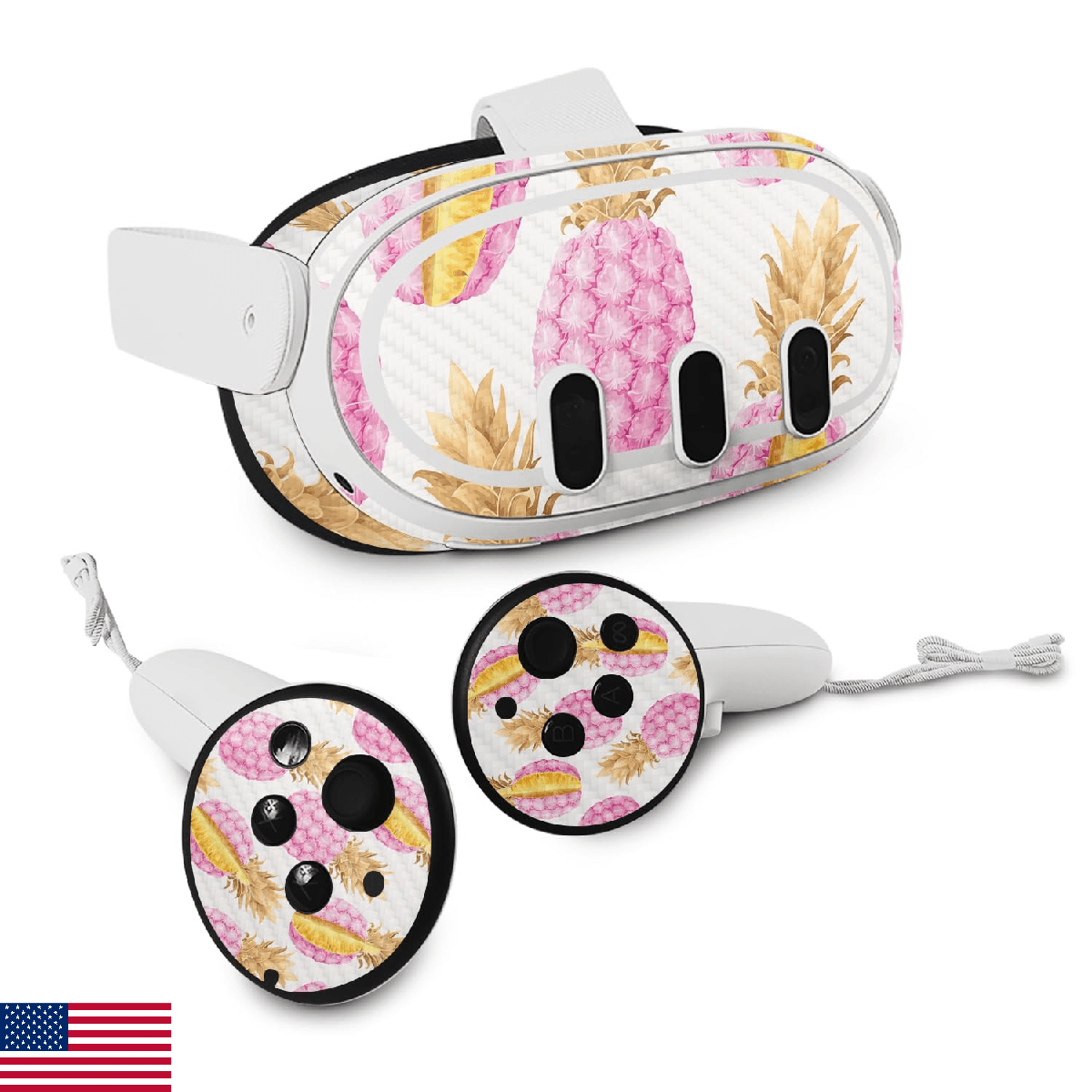 Carbon Fiber VR Skin Compatible with Meta Quest 3 - Pink Pineapple - Premium 3M - Image 1