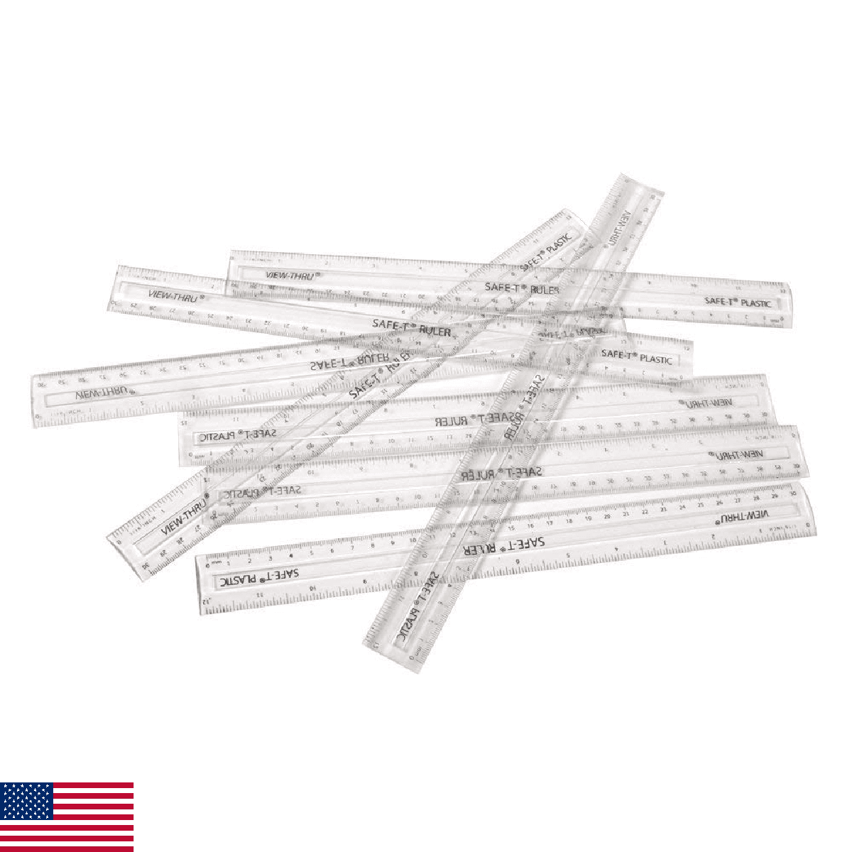hand2mind Clear 12” Safe-T Plastic Ruler Set, Safety Ruler with Inches, Centimet - Image 1