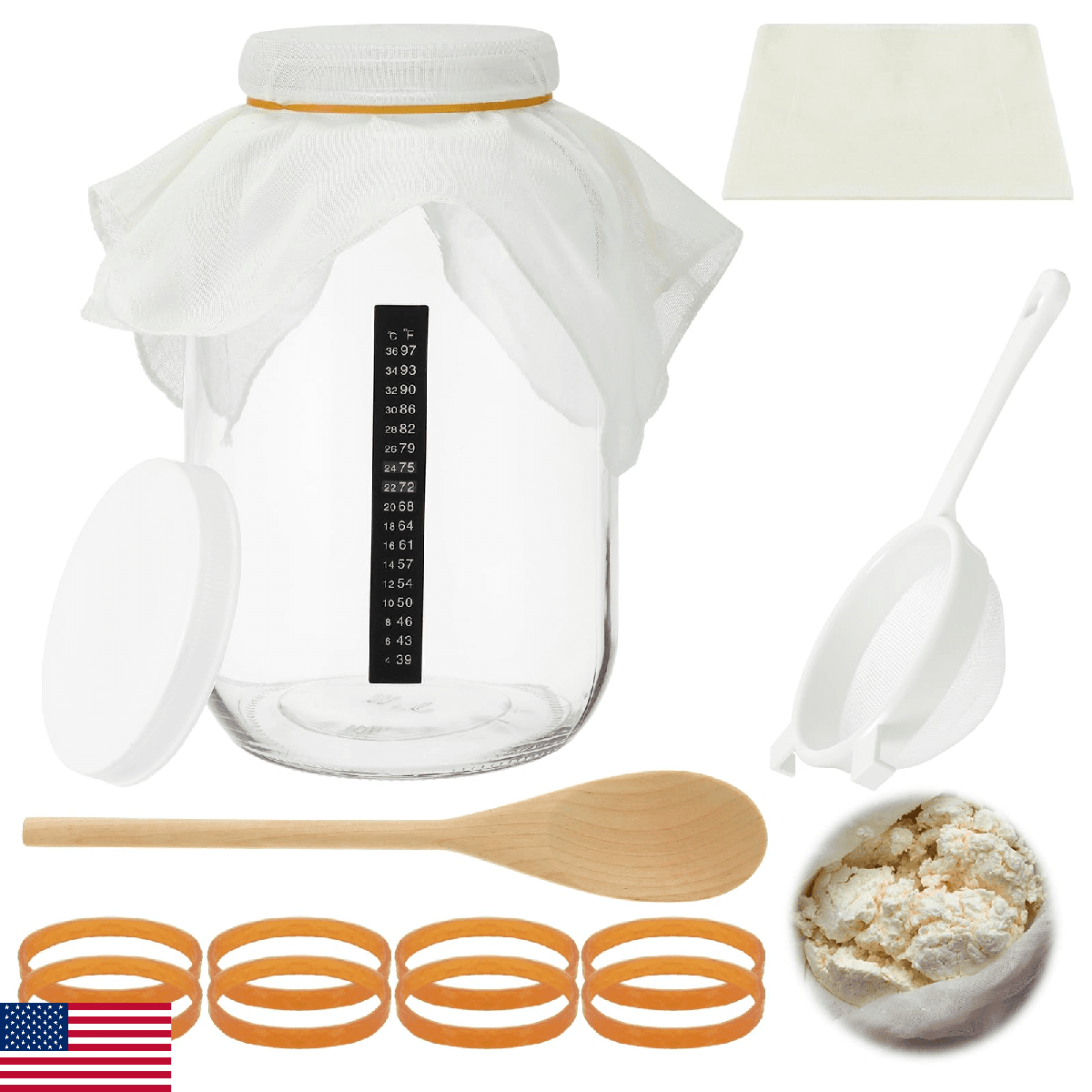 Honeydak 8 Pcs Complete Kefir Starter Kit Kombucha Fermenter Kit Gallon 128oz Ma - Image 1