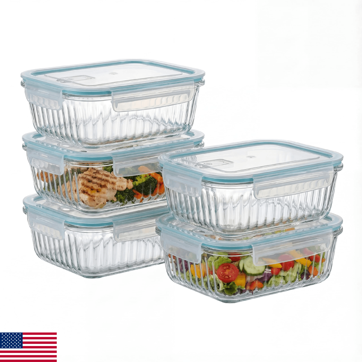 WOVOW 5-Packs 36Oz Glass Meal Prep Containers Snap Lock Lids Airtight Microwave - Image 1