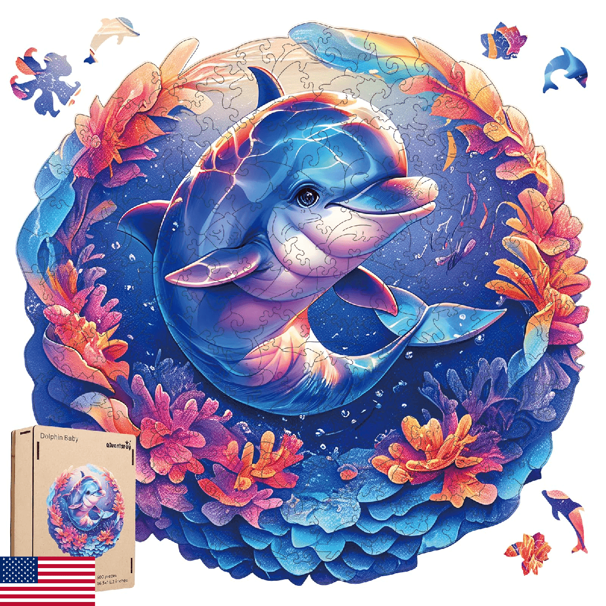 Qiuenisray Wooden Puzzles for Adults, Dolphin Baby Jigsaw Puzzles 500 Pieces, FS - Image 1