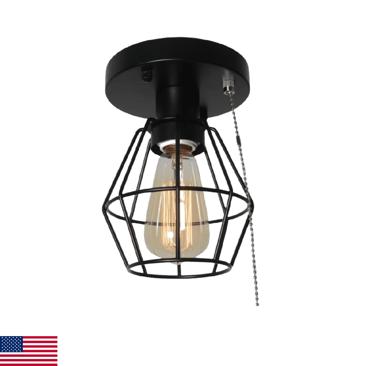Baiwaiz Black Metal Wire Cage Ceiling Light with Pull Chain, 1-Light Modern Indu - Image 1