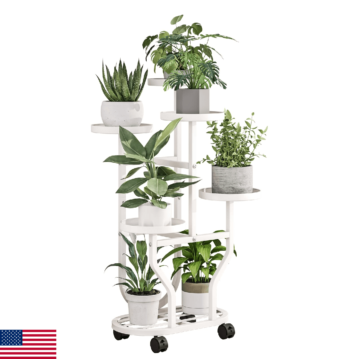YIZAIJIA Plant Stand 5 Tier Indoor Outdoor Metal Flower Shelf with Wheels Multi - Image 1