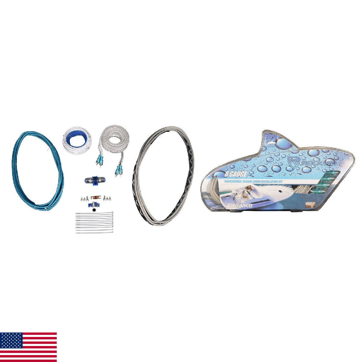 Rockville RMWK8 8 AWG Marine Amplifier Installation Kit, Waterproof Fuse Holder, - Image 1