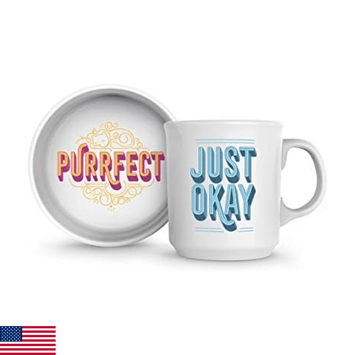 Genuine Fred Howligans - Mug + Cat Bowl - Purrfect, White - Image 1