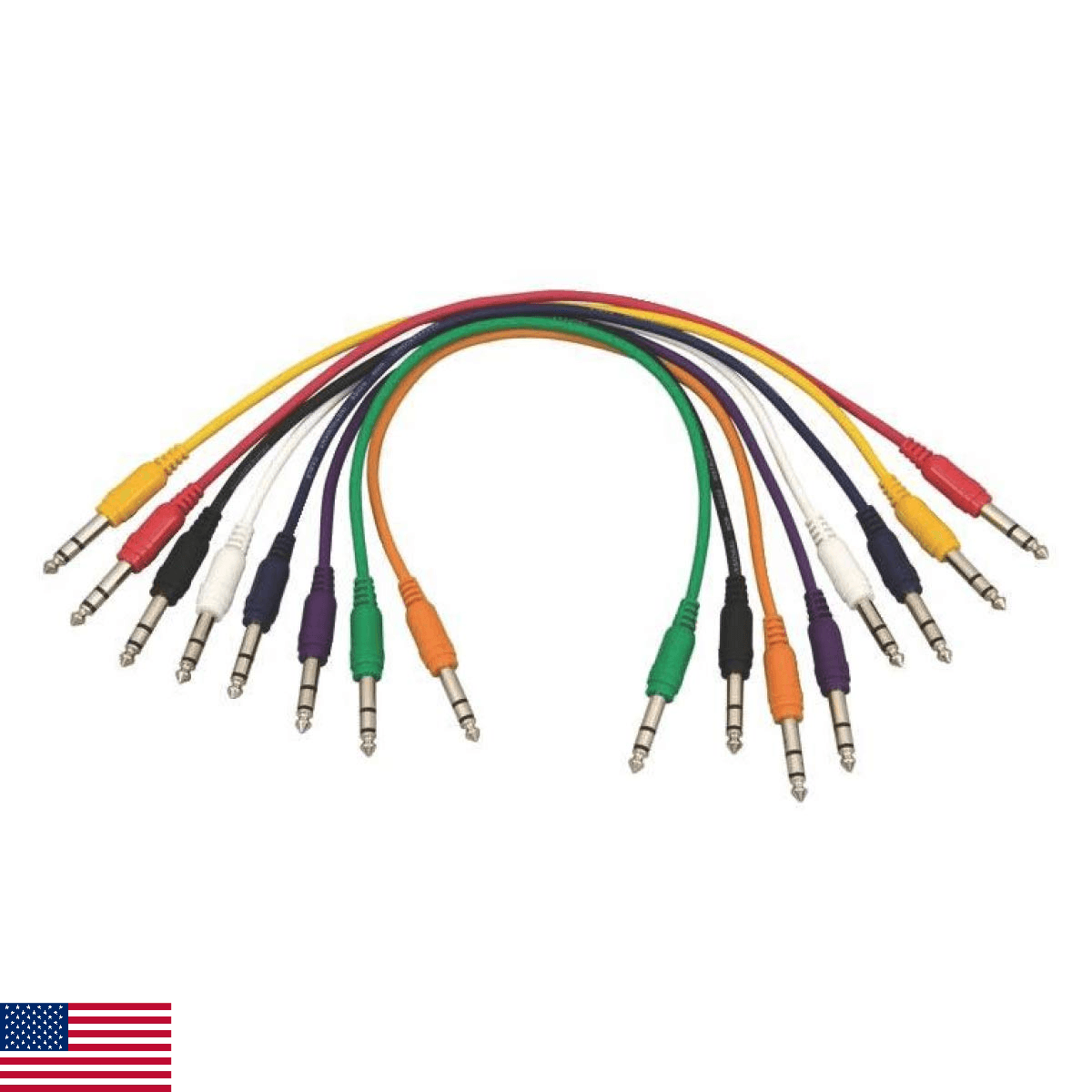 OnStage On-Stage Hot Wires Straight 1/4" TRS Patch Cables, 17" (8 Pack) - Image 1