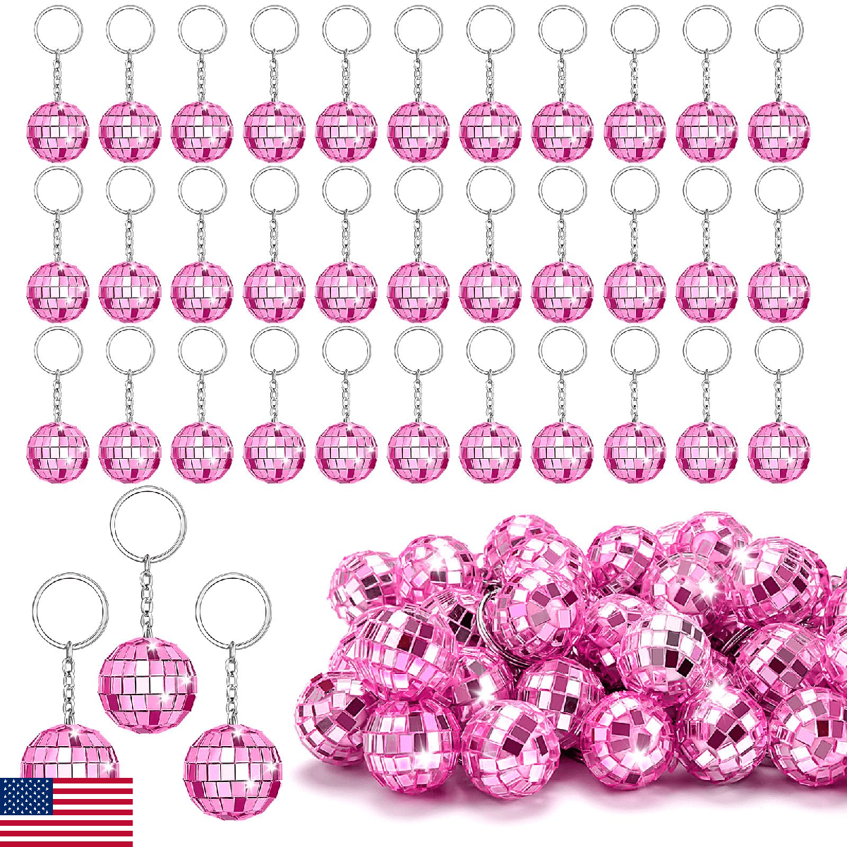 ZHWKMYP 75Pcs Pink Disco Ball Keychain Mini Small Pink Mirror Disco Ball Bulk Ke - Image 1