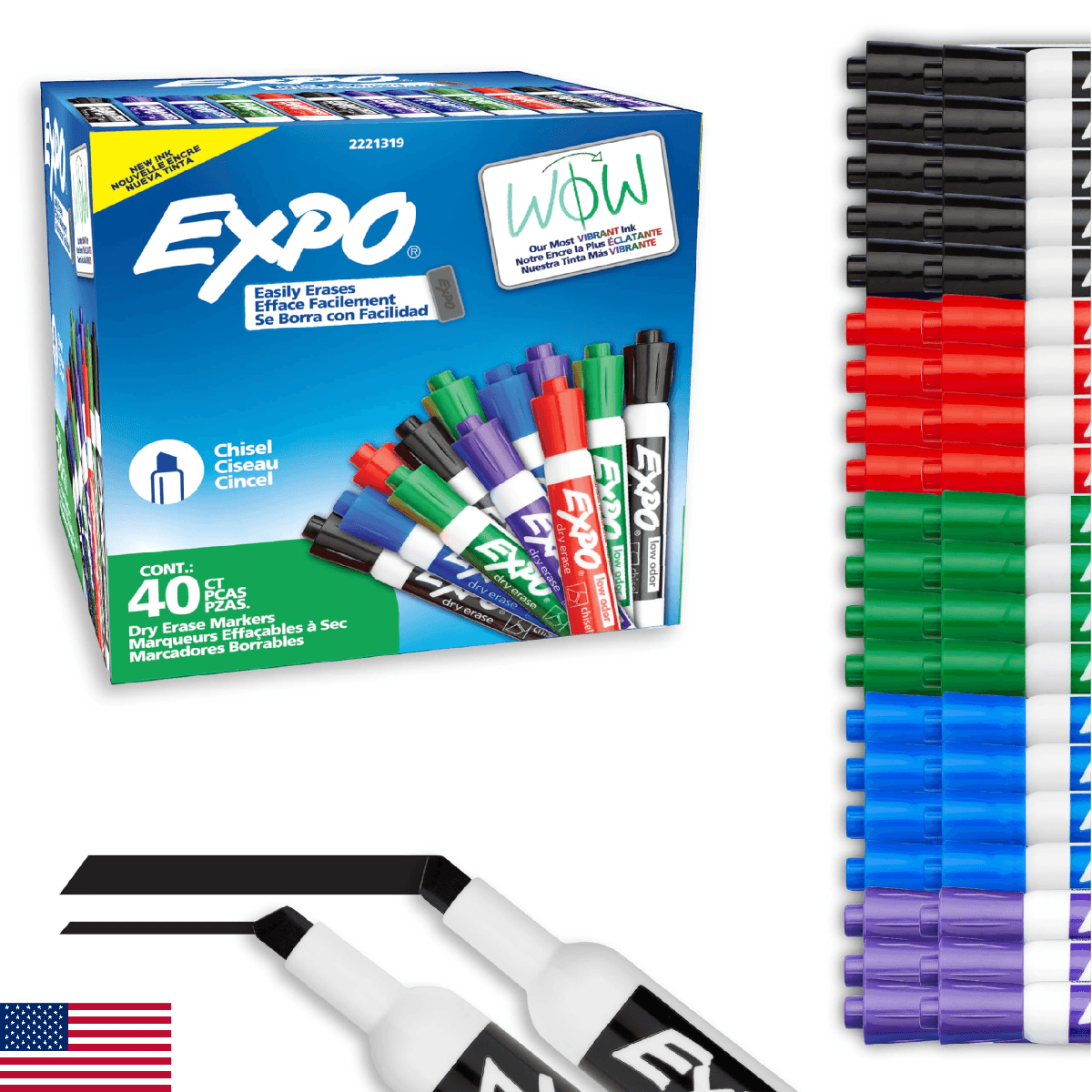 EXPO Dry Erase Markers, Low Odor Ink, Chisel Tip, 40 Count - Whiteboard, Calenda - Image 1