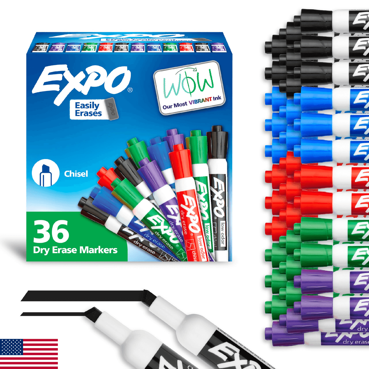 EXPO Dry Erase Markers, Low Odor Ink, Assorted Colors, Chisel Tip, 36 Count - Image 1