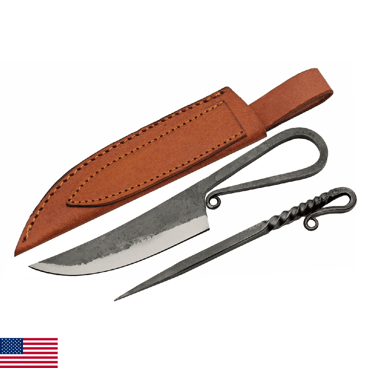 7.75" Hand Forged Medieval Feasting Knife w/ Sheath - Carbon Steel - Image 1