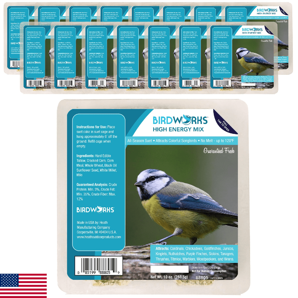 Heath Outdoor Products High Energy All Season No Mess Suet Cake Birders Pack, Fo - Image 1