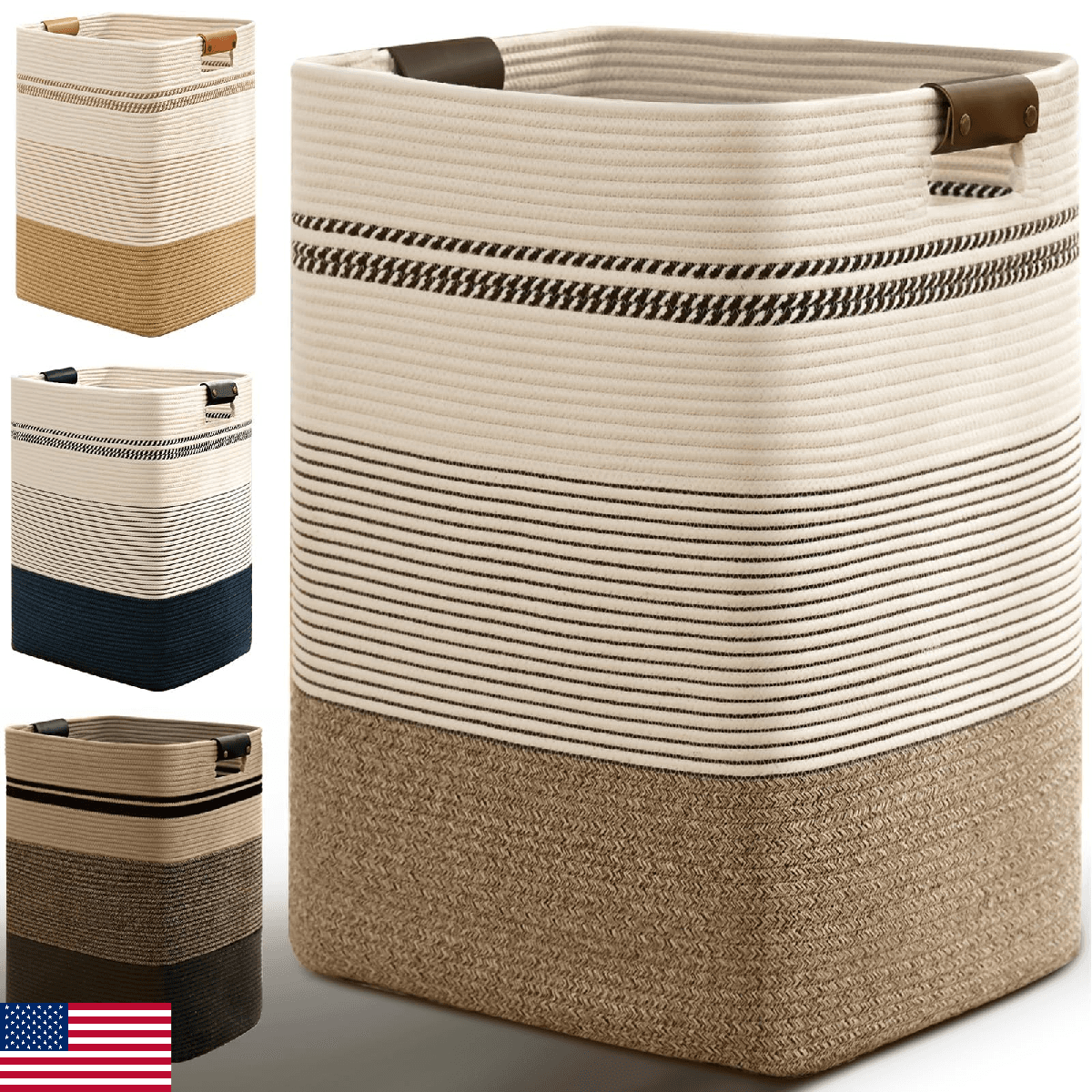 Degeyoyo Laundry Hamper, 95L Tall Laundry Basket with Leather Handles, Rectangle - Image 1