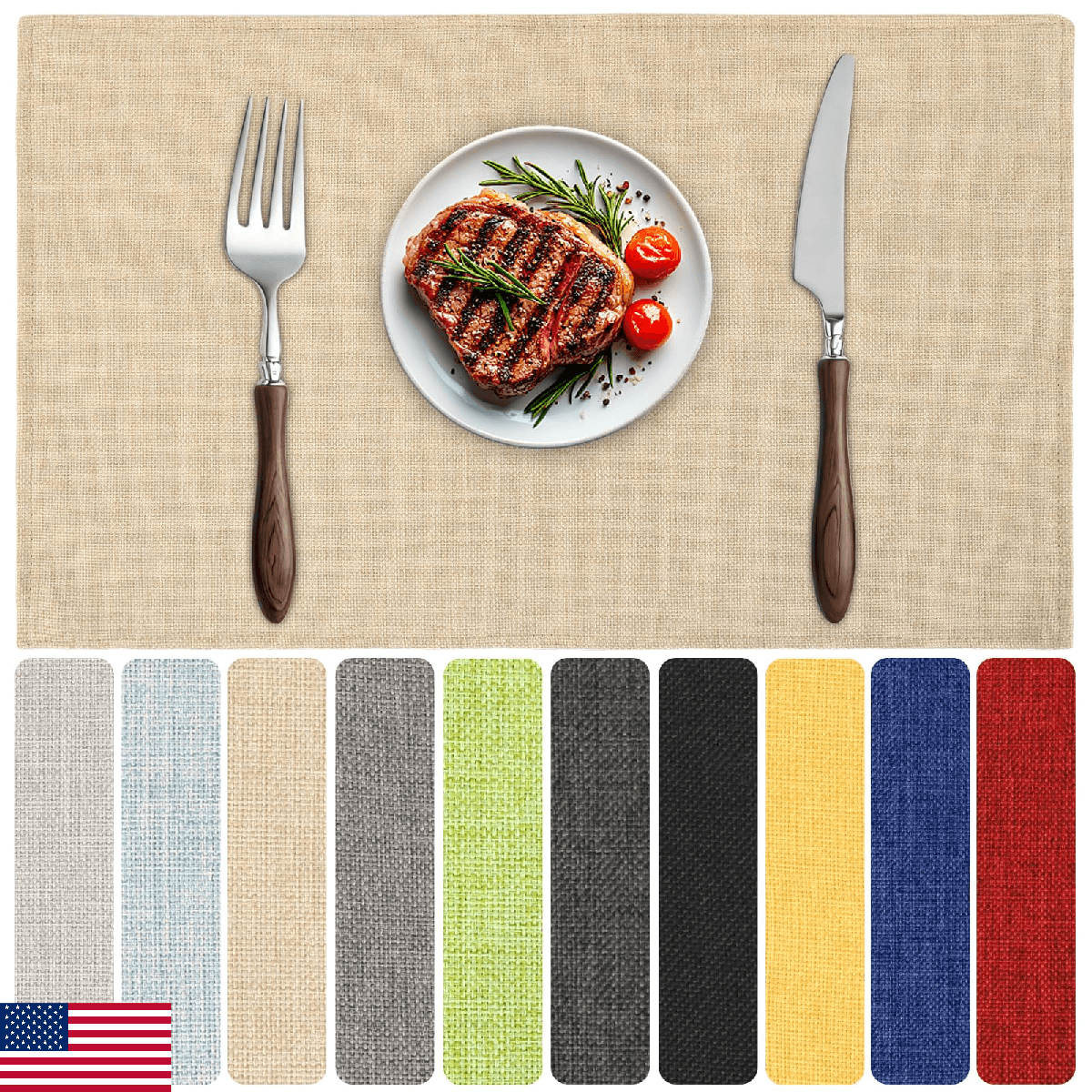 Blue Forest Placemats Set of 8, Dual-Layered Thickened Faux Linen Table Mats Hea - Image 1