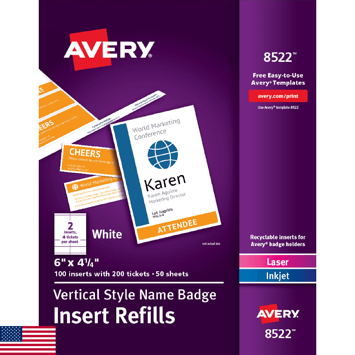 Avery Name Badge & Ticket Inserts, 6"x4.25", White, 100 Ct for Inkjet/Laser - Image 1