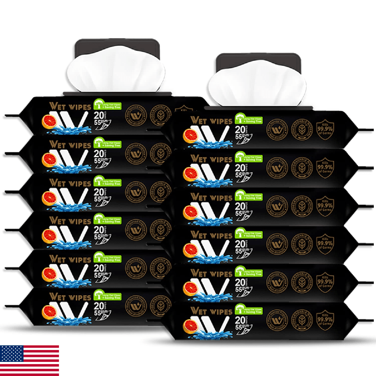 WBM Care Wet Wipes Blood Orange Scent Pack of 12 20 Sheets Flip Top Thick Strong - Image 1