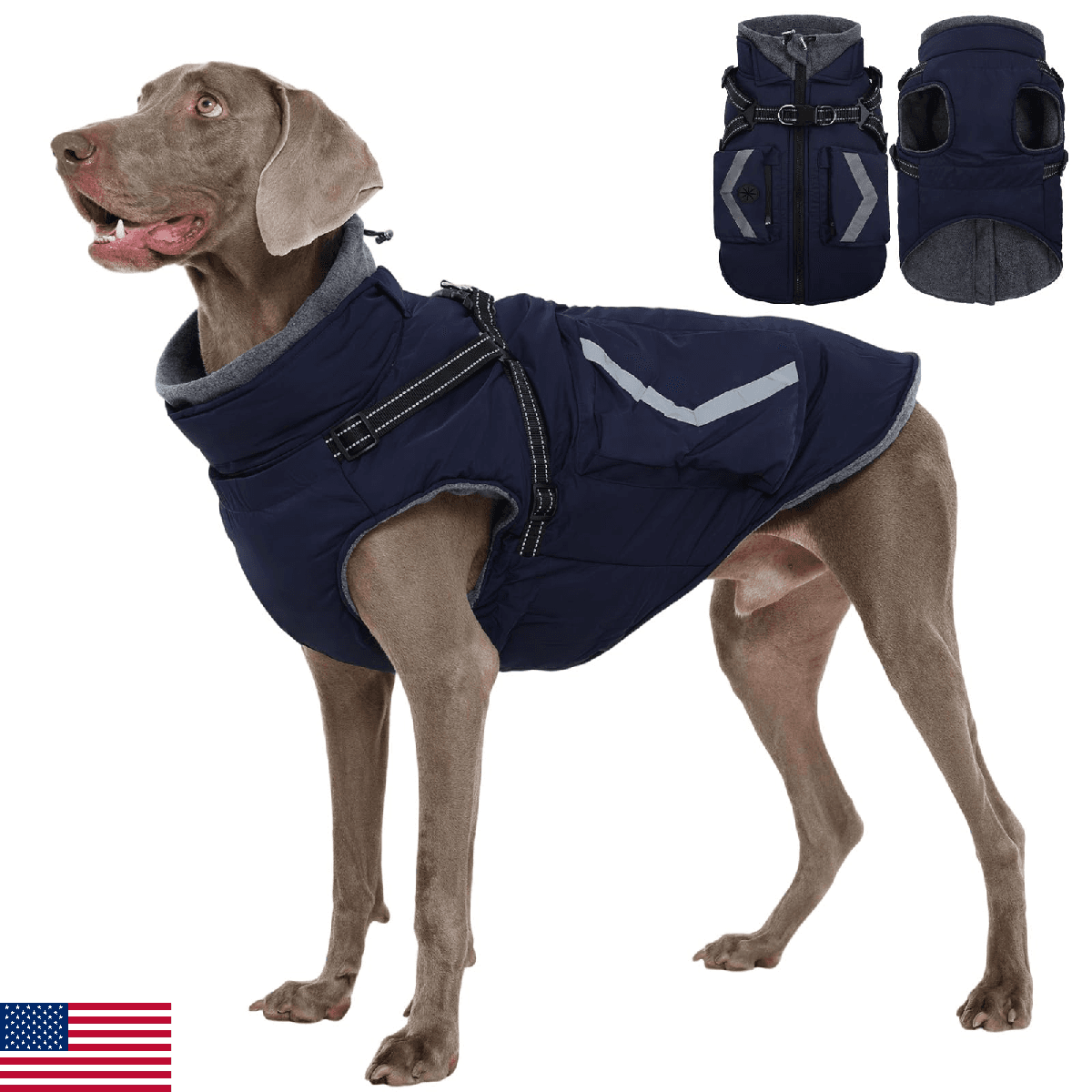 FUAMEY Reflective Dog Winter Coat Fleece Lined Jacket Large Dog Back Zipper Turt - Image 1