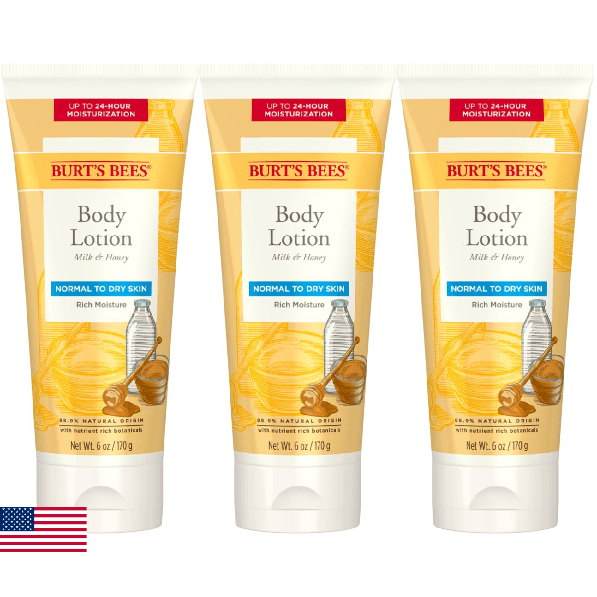 Burt's Bees Body Lotion Milk & Honey Normal-Dry Skin 6oz 24-Hr Moisture - Image 1