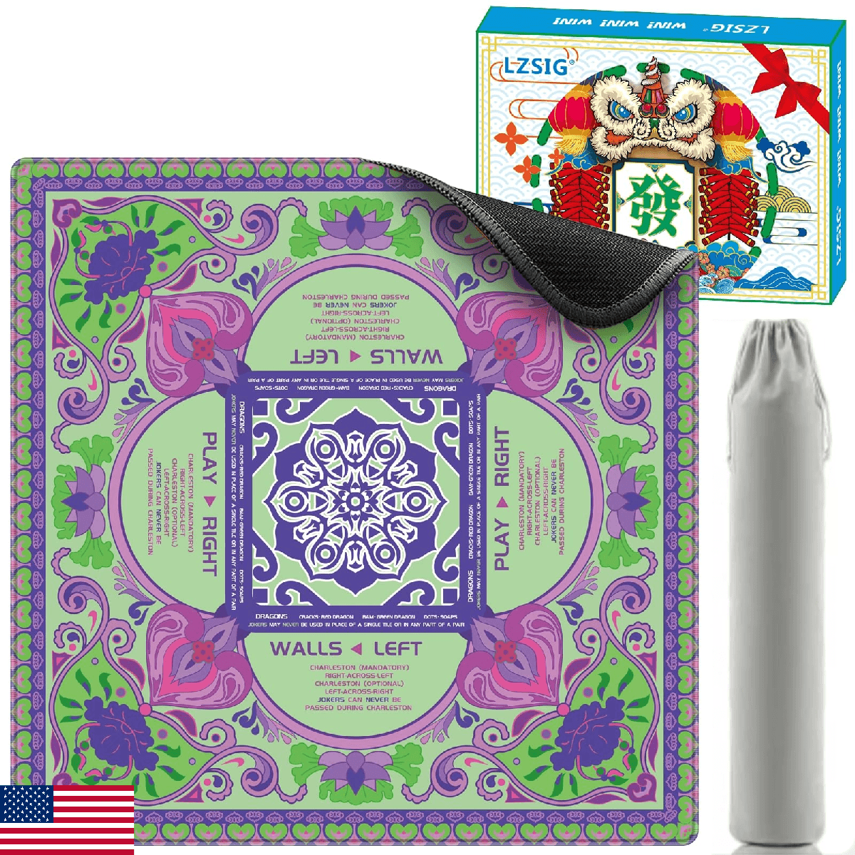 LZSIG Mahjong Mat with Rules 33×33", 3mm Thickened Anti-Slip American Mahjong Ta - Image 1