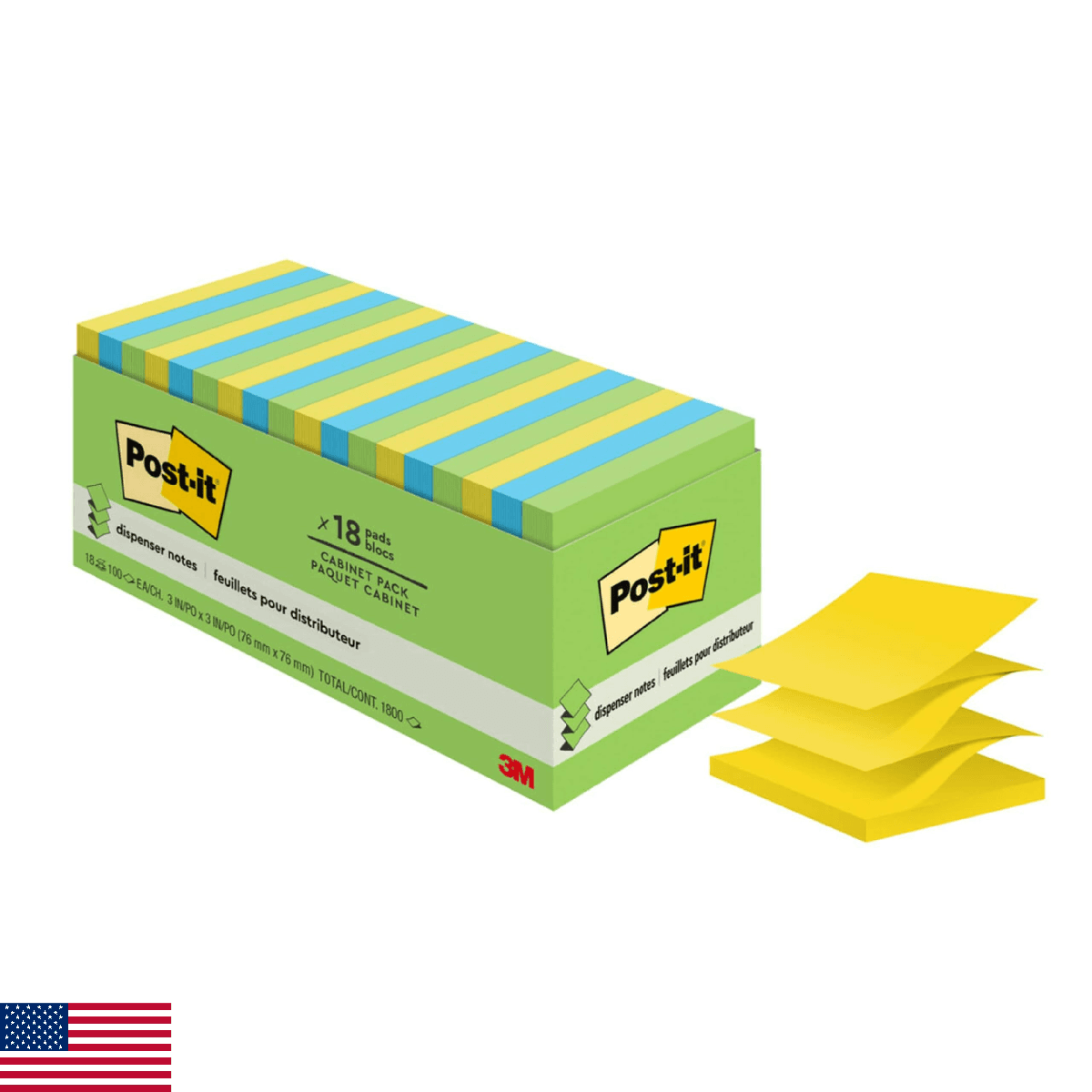 Post-it Notes, 3x3 in, 18 Pads, America's #1 Favorite Sticky Notes, 100 Sheets/P - Image 1