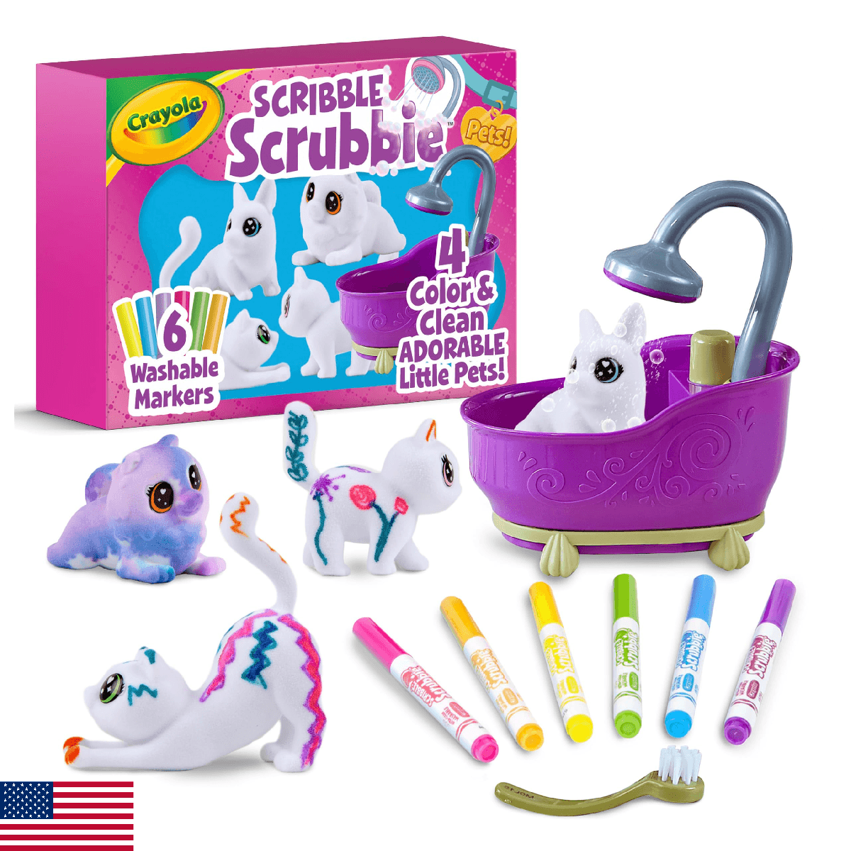Crayola Scribble Scrubbies Glam Pack (4 Pets), Holiday for Kids, Washable Pet Ca - Image 1
