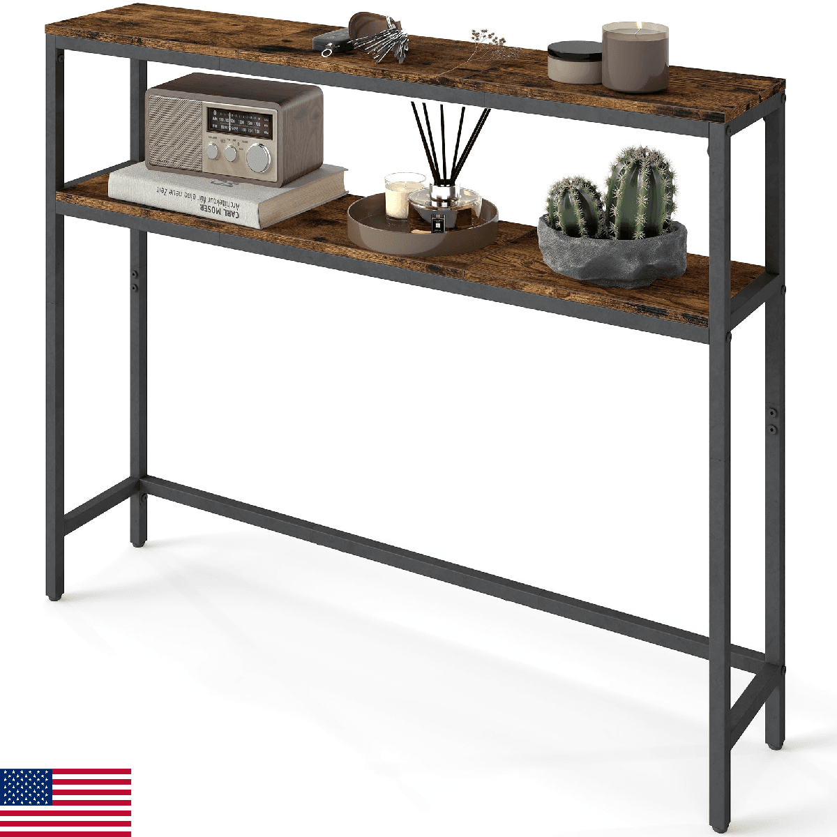 VASAGLE Console Table, 2-Tier Narrow Sofa Table with 2 Shelves, 7.9 x 39.4 x 31. - Image 1