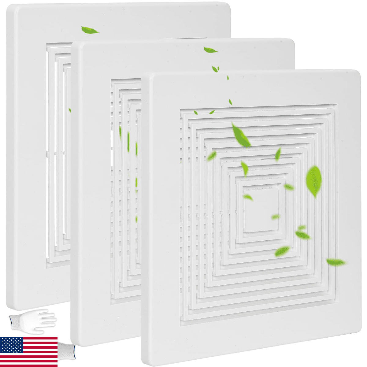 12x12 Inch Bathroom Exhaust Fan Cover (3 Pack) Matte White Grille with Spring Sq - Image 1