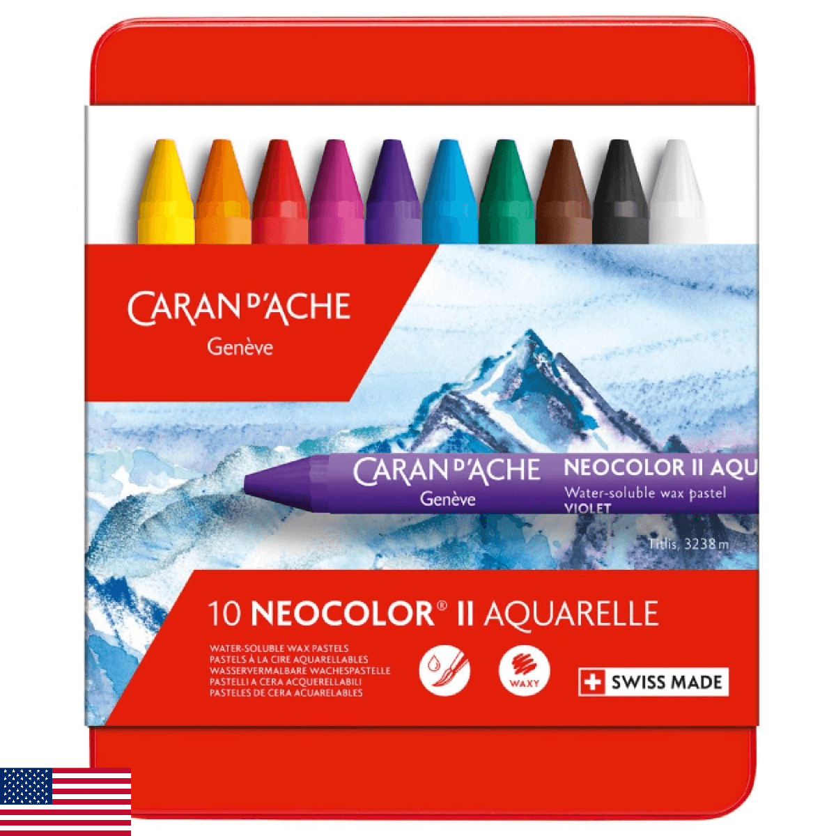 Caran d'Ache Classic Neocolor II Water-Soluble Pastels, 10 Colors - Image 1