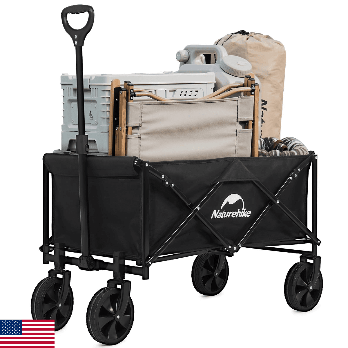 Naturehike Collapsible Wagon, 300LBS Capacity, Black Iron Steel Frame, Adjustabl - Image 1