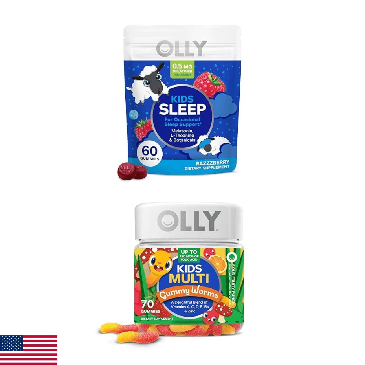 OLLY Kids Sleep Gummy, Melatonin, L Theanine, Chamomile, 60 Count and Kids Multi - Image 1
