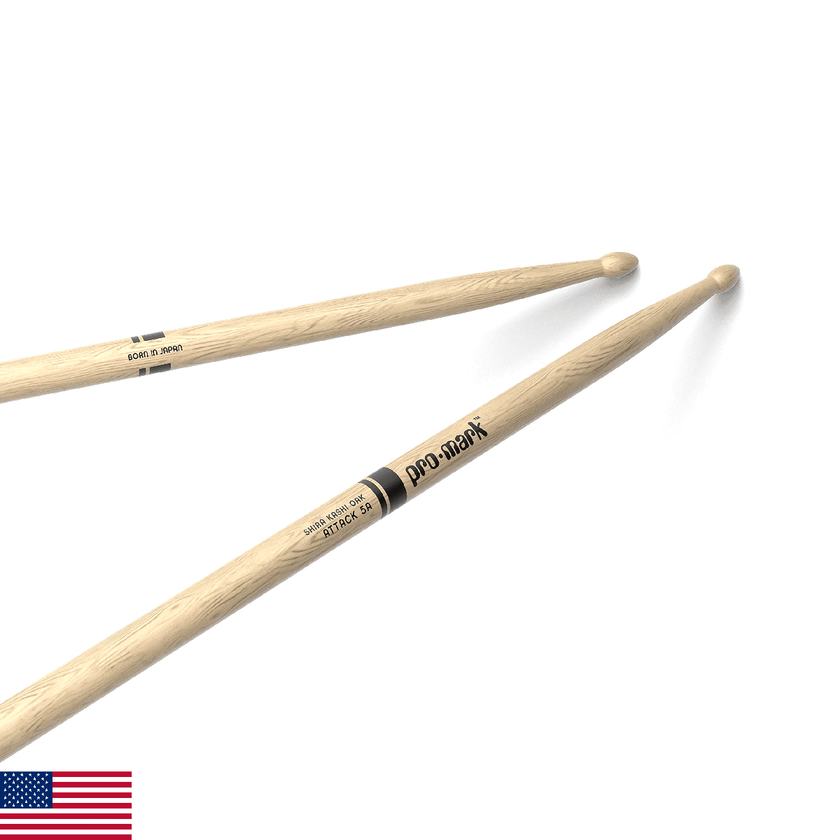 ProMark Drum Sticks - Classic Attack 5A Shira Kashi Oak Drumsticks, Oval Wood Ti - Image 1