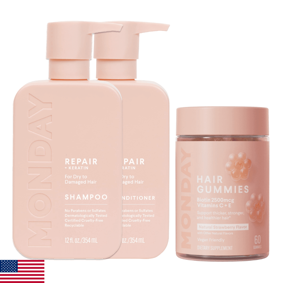 MONDAY HAIRCARE Repair Shampoo Conditioner Set 12oz Dry Damaged Hair Hair Gummie - Image 1