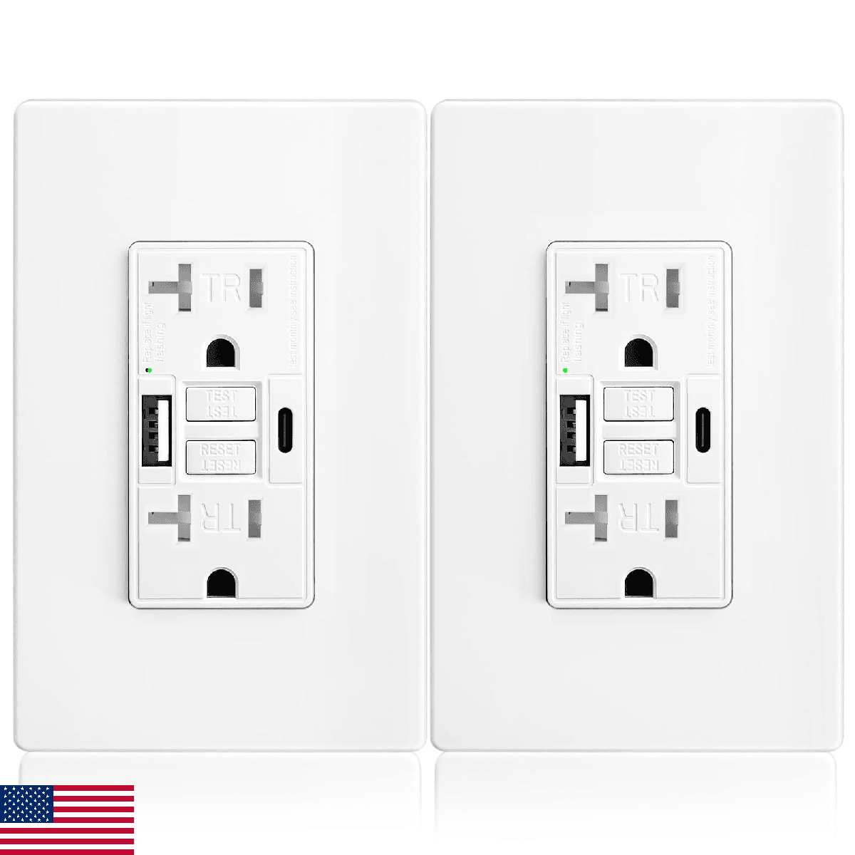 2 Pack - POWAWINI GFCI Outlet 20 Amp, ETL Listed, Charging Power Outlet with USB - Image 1