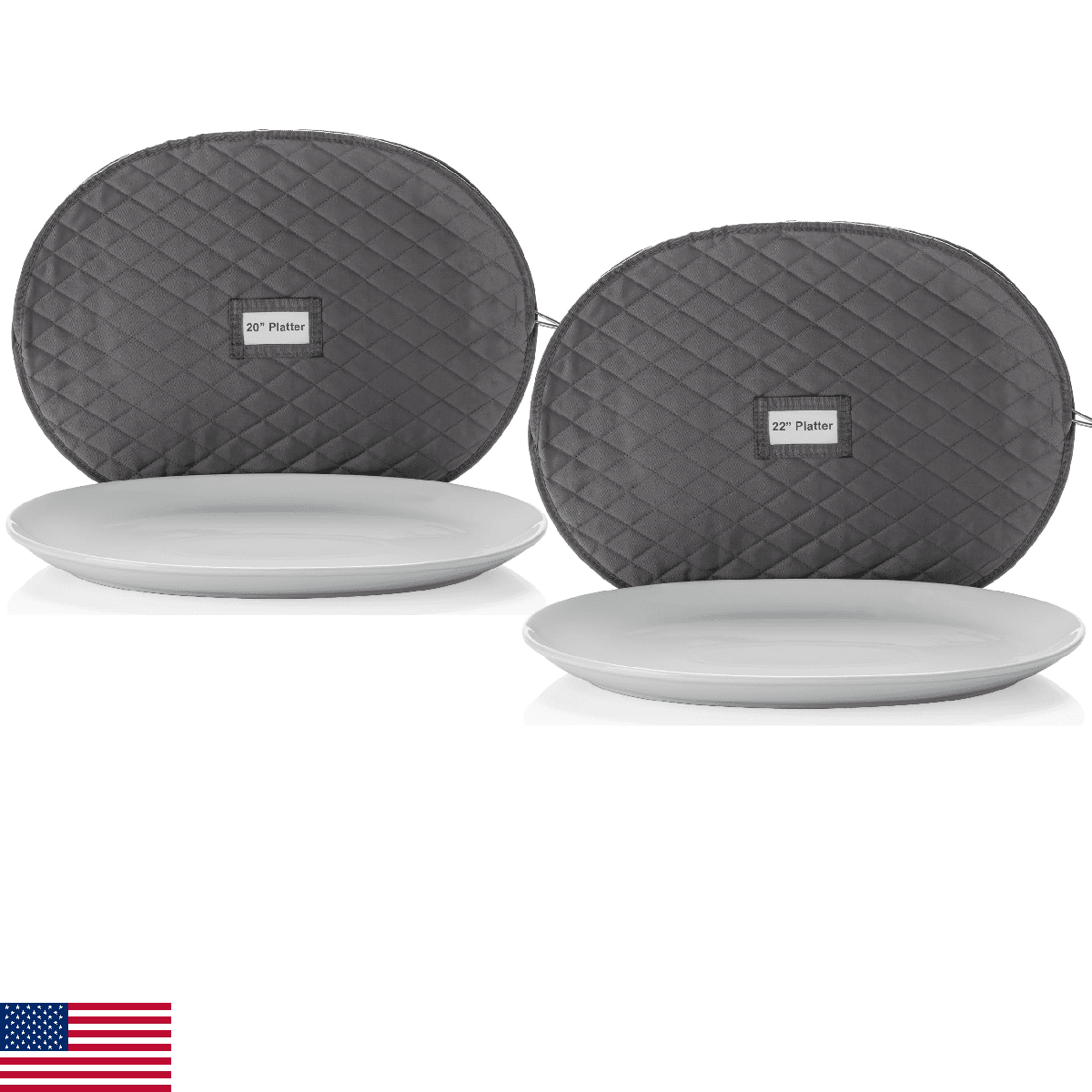 2 Pack Large Medium Platter Storage Cases 20x15 22x17 Gray China Container Plate - Image 1