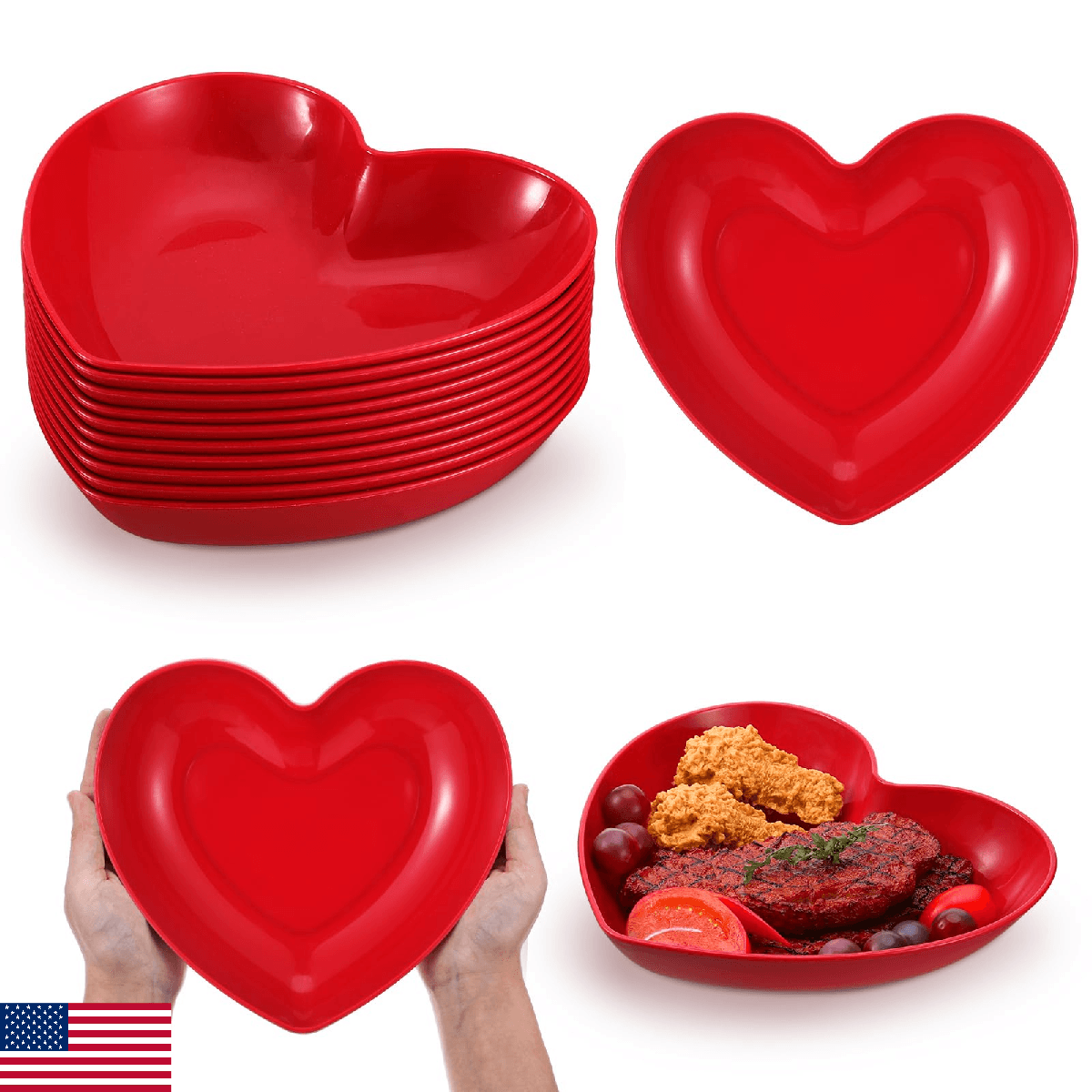 Reallnaive 10 Pcs 8.5 Inch Red Heart Plates Valentines Day Plates Heart Shaped P - Image 1