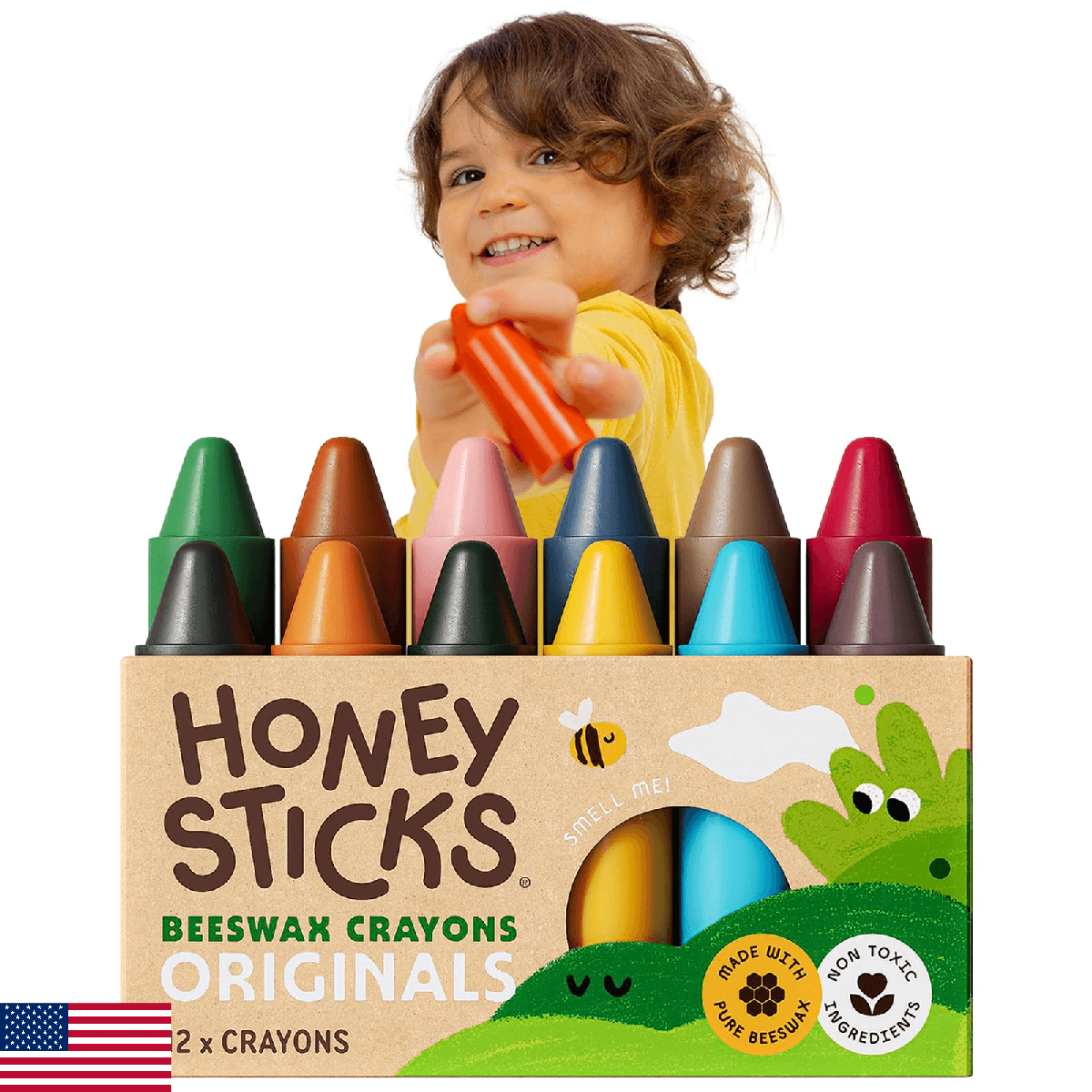 Honeysticks 100% Pure Beeswax Crayons (12 Pack) - Non Toxic Crayons for Toddlers - Image 1
