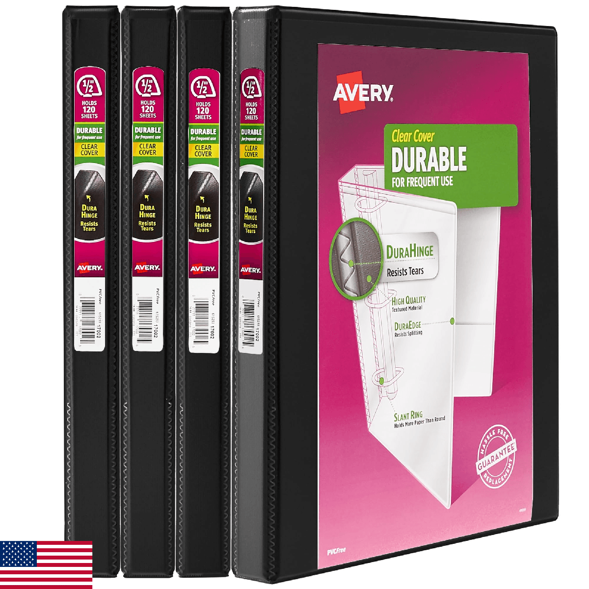 Avery Durable View 3 Ring Binders 0.5 inch Slant Rings Black 4-Pack - Image 1