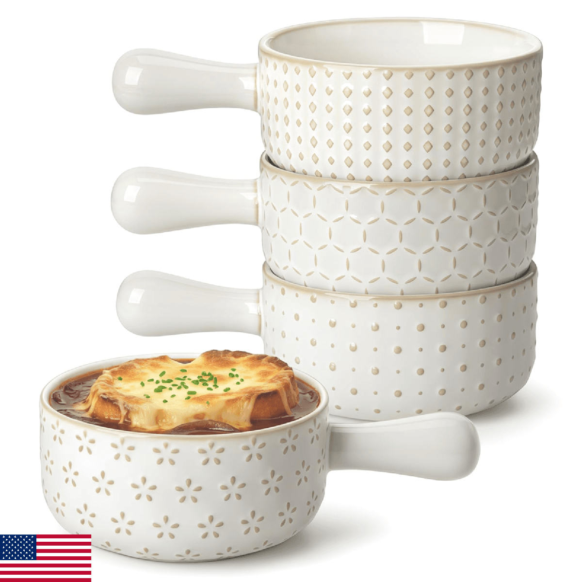 MALACASA French Onion Soup Bowls with Handles - 20 oz Oven Safe Bowls Soup Crock - Image 1