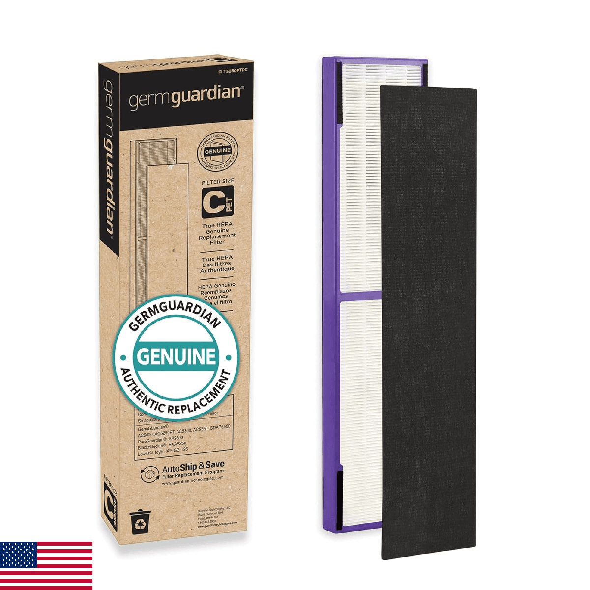 Germ Guardian FLT5250PT True HEPA Genuine Air Purifier Replacement Filter C, wit - Image 1
